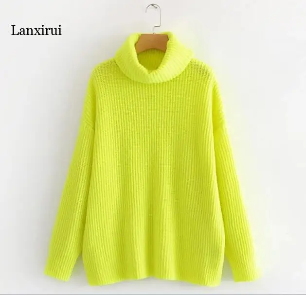 Женский трикотажный свитер в полоску флуоресцентный зеленый пуловер с высоким