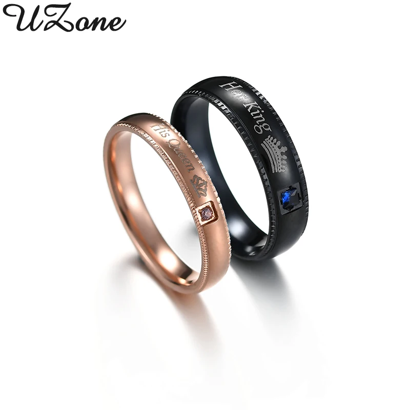 

UZone Charm Her King & His Queen Crown Letter Ring For Women Men Anel Masculino Promise Couple Rings Lovers Gifts