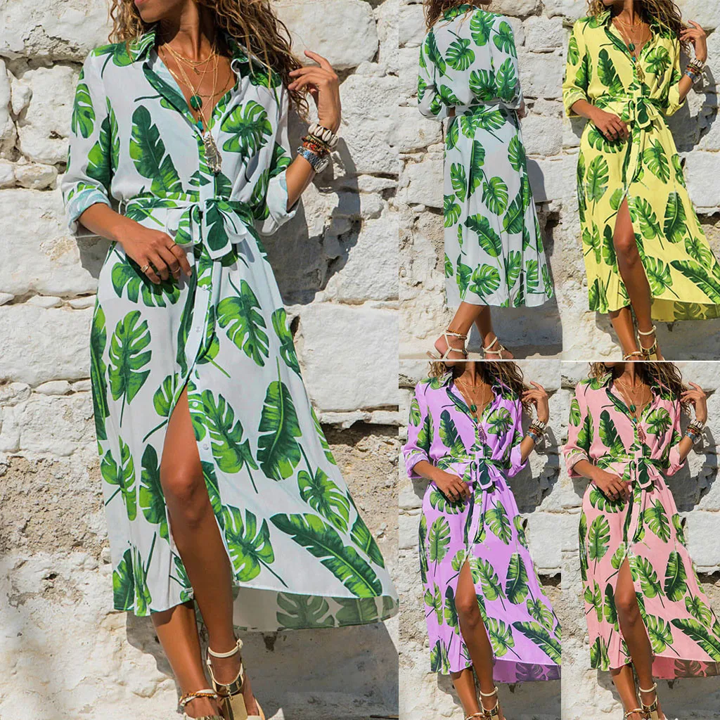 Женское платье с разрезом SAGACE Повседневное v образным вырезом длинными рукавами