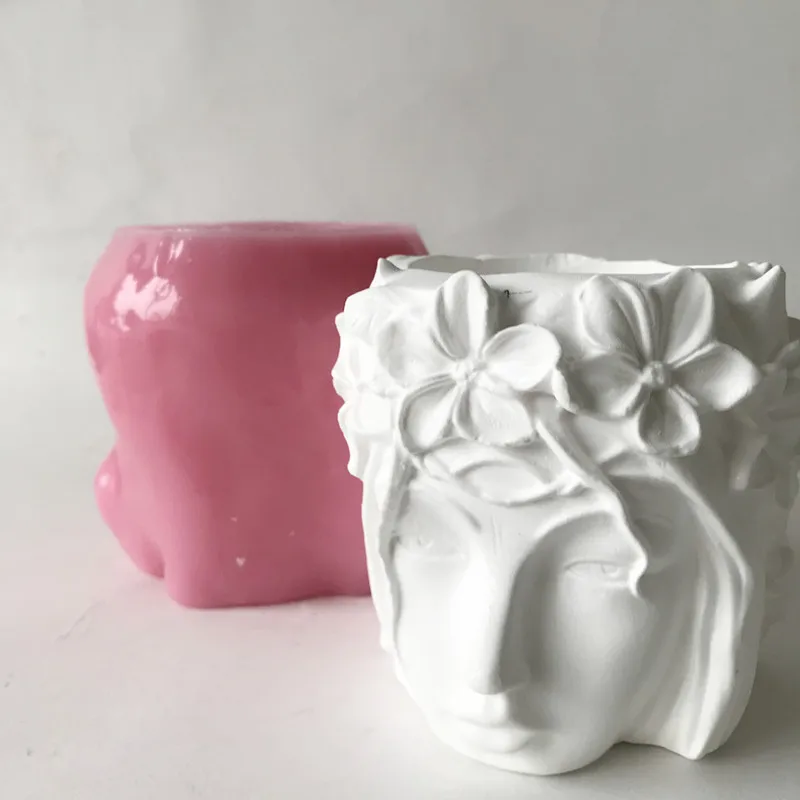 

Beautifull 3D Girl Head Cement Vase Mould DIY Concrete Flower Pot Silicone Planter Molds Garden Decorating Craft