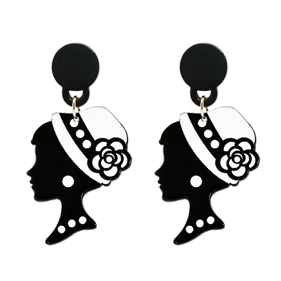 Женские акриловые серьги гвоздики Menglina черные из смолы с розовым цветком