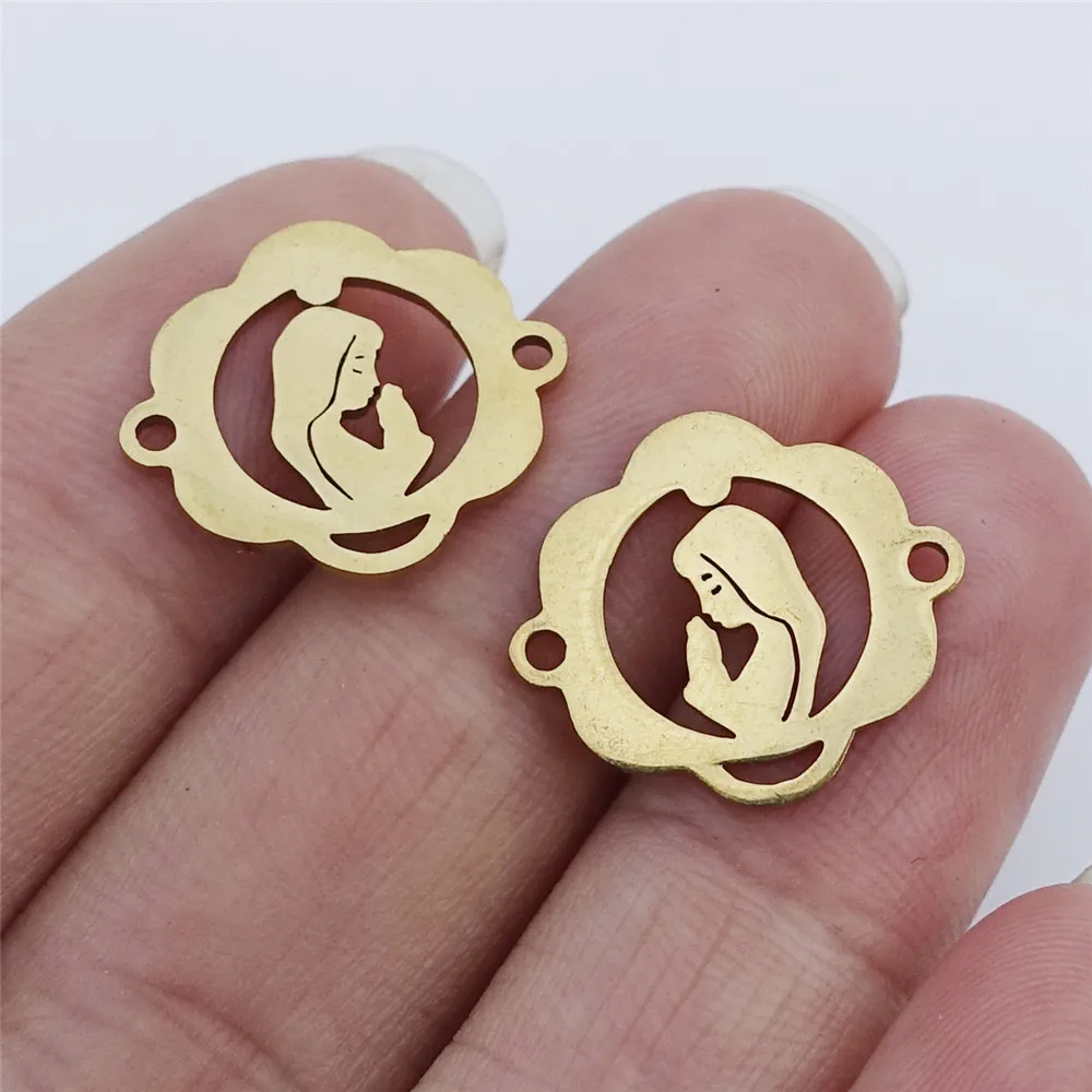 

5 Pieces Real Gold Virgin Mary Connectors Links Stainless Steel Component For Diy Bracelet Jewelry Making Findings