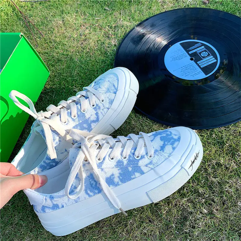 

Harajuku Niche Tie-Dye Canvas Shoes Female 2022 New White Shoes Female Ins Female Hyuna Tide All-Match Board Shoes Female