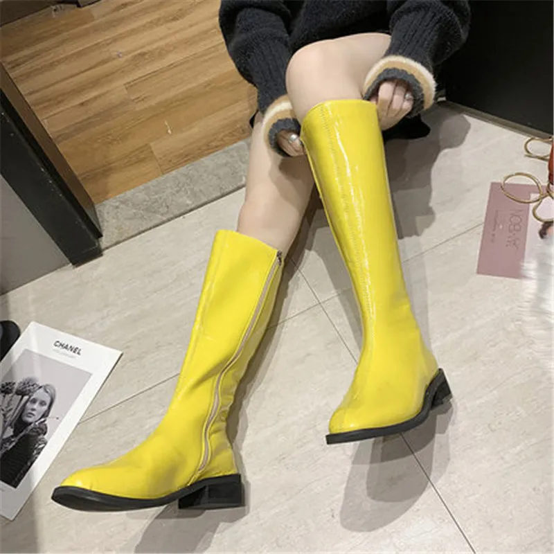 Женские сапоги до колена из искусственной кожи на квадратном каблуке|Сапоги