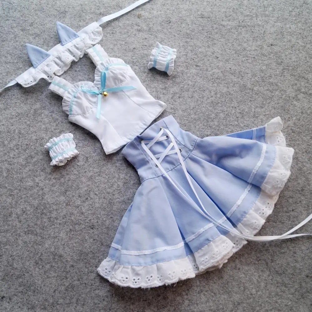 BJD голубое длинное платье юбка наряды костюмы с котом для 1/4 1/3 24 дюйма высокий