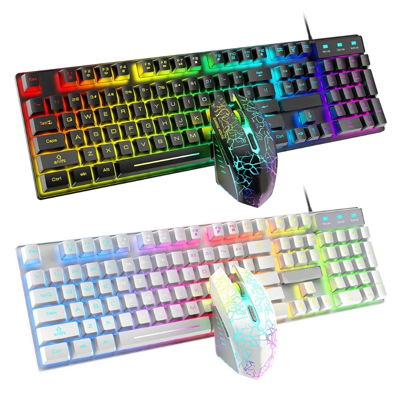 

T6 Rainbow USB Wired Keyboard Mouse Pad Combo RGB Backlit Pro Gaming Keypad for Gamer PC Laptop Computer