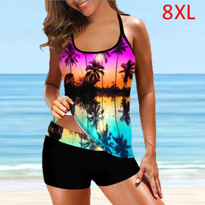 

Woman bikini swimsuit 2021 New Plus Size 8XL Print Padded Tankini Swimming suit for women Beachwear Swimwear Monokini