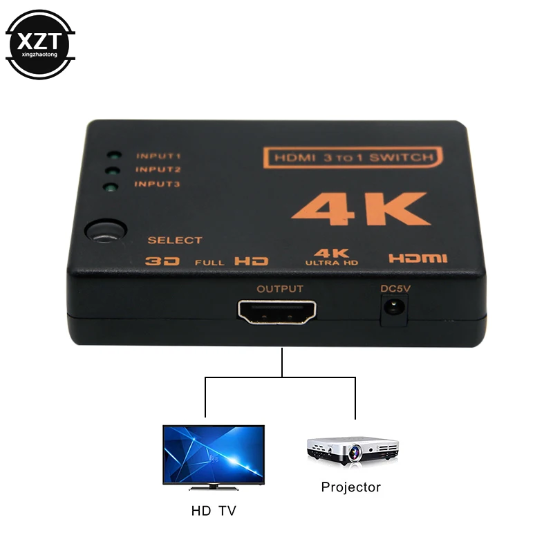 HDMI-совместимый разветвитель 4K/2K/1080P 3 входа 1 выход концентратор переключатель