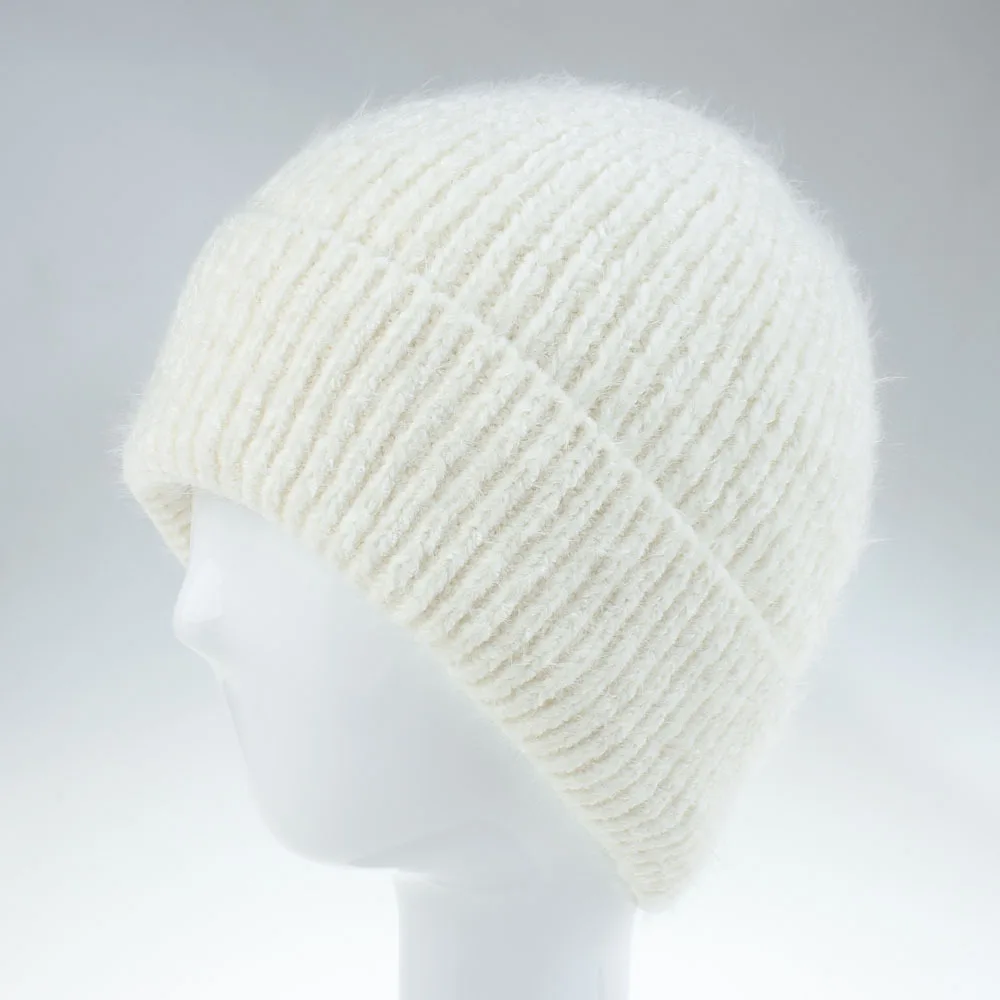 Зимняя вязаная шапка из шерсти норки однотонная теплая спортивная модная