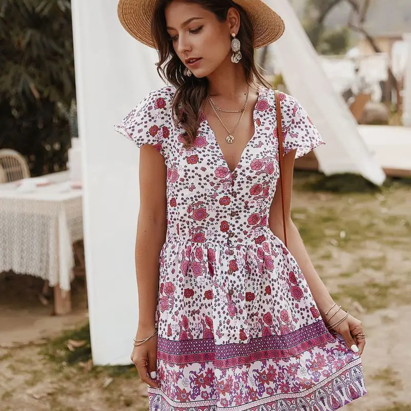 Платье в стиле бохо кафтан 2020 женское летнее сексуальное мини платье из хлопка и