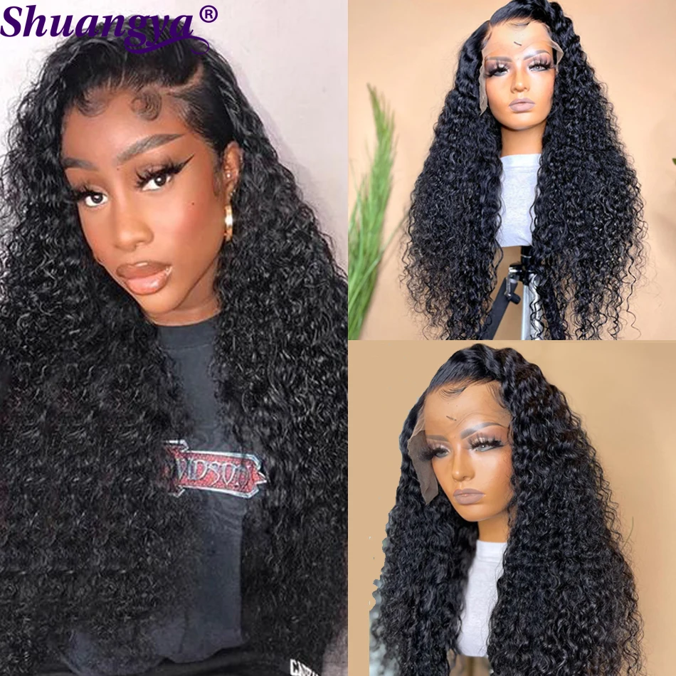 Deep Wave Human Hair Lace Front Wigs Shuangya Hair Short Curly Lace Wigs Glueless Malaysian Remy Human Hair 4x4 Lace Closure Wig