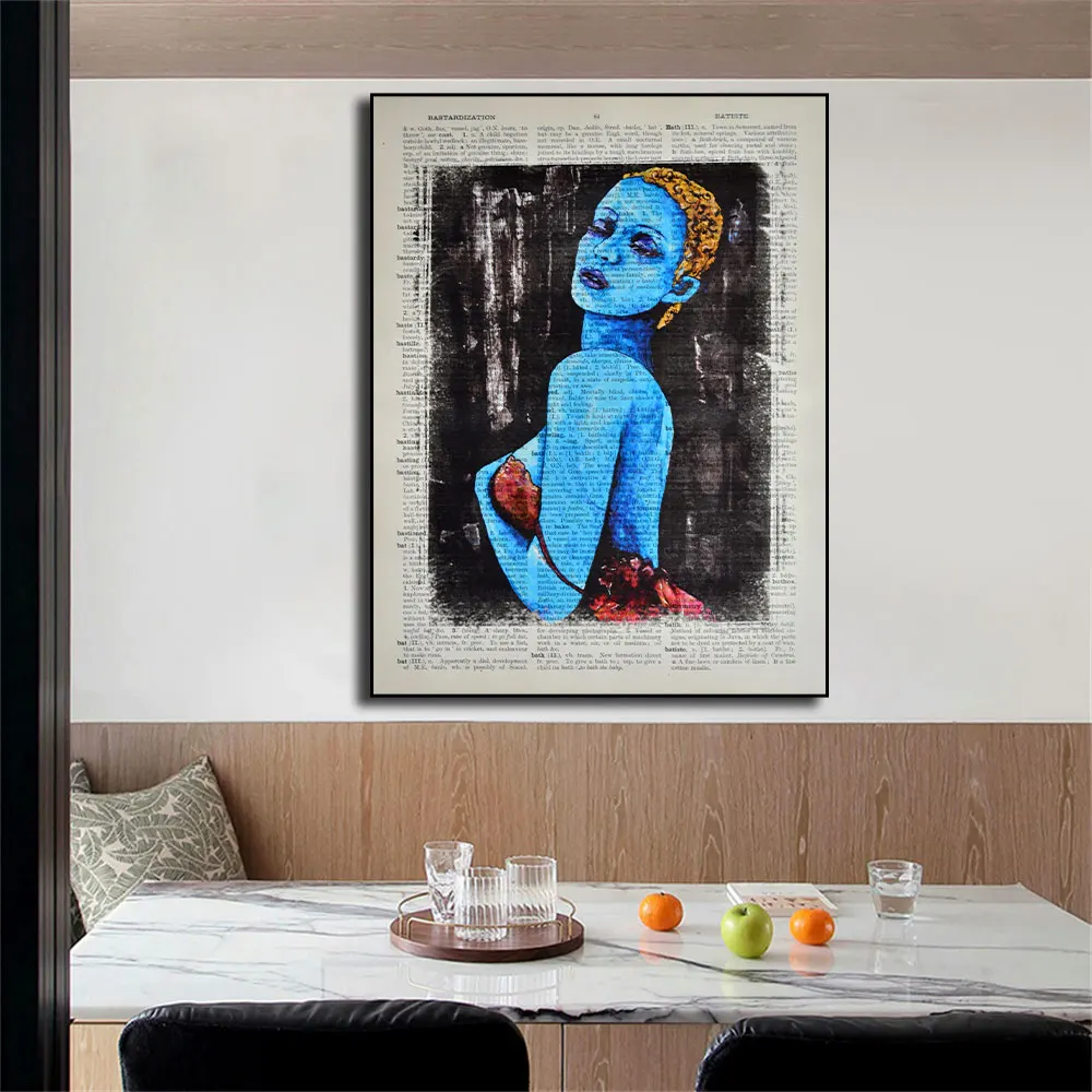 Абстрактный граффити синяя девушка искусство на литературном плакате Печать