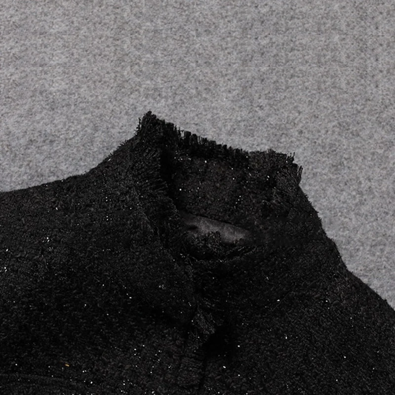 Черная твидовая Женская куртка на весну/Осень/зиму Женское пальто классическое