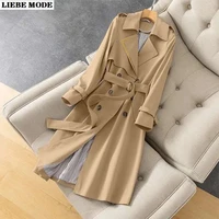 womens spring autumn jacket beige double breasted windbreaker with belt korean khaki black navy blue trench coat for women