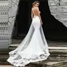 Пикантные Свадебные платья Джерси складные аппликации вырез лодочкой; Со скрытыми пуговицами; Свадебное платье Русалка 2021