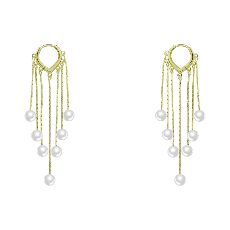 

Fashion Gold Color Tassel Chain Imitation Pearl Dangle Korean Earrings for Women 2021 Temperament Delicate Party Luxury Jewelry