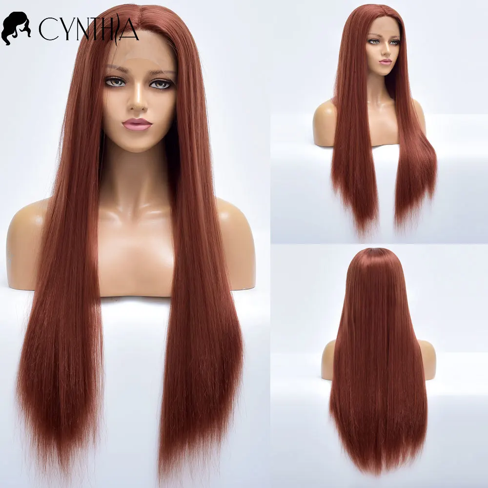 

Long Silky Stright Cosplay T Part Ombre Wine Red Synthetic Lace Front Wig For Black White Women Natural Heat Resistant Hair Wigs