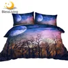 BlessLiving Night Landscape Bedding Set Tree Forest Duvet Cover 3D Galaxy Planet Bedspreads Nature Beauty Moon Bed Set Dropship 1