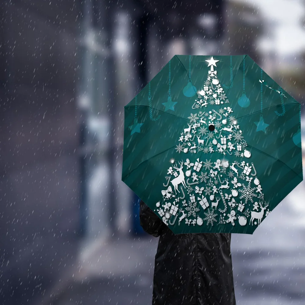 Фантазия Рождественская елка трехскладной Зонт ветростойкий складной полностью