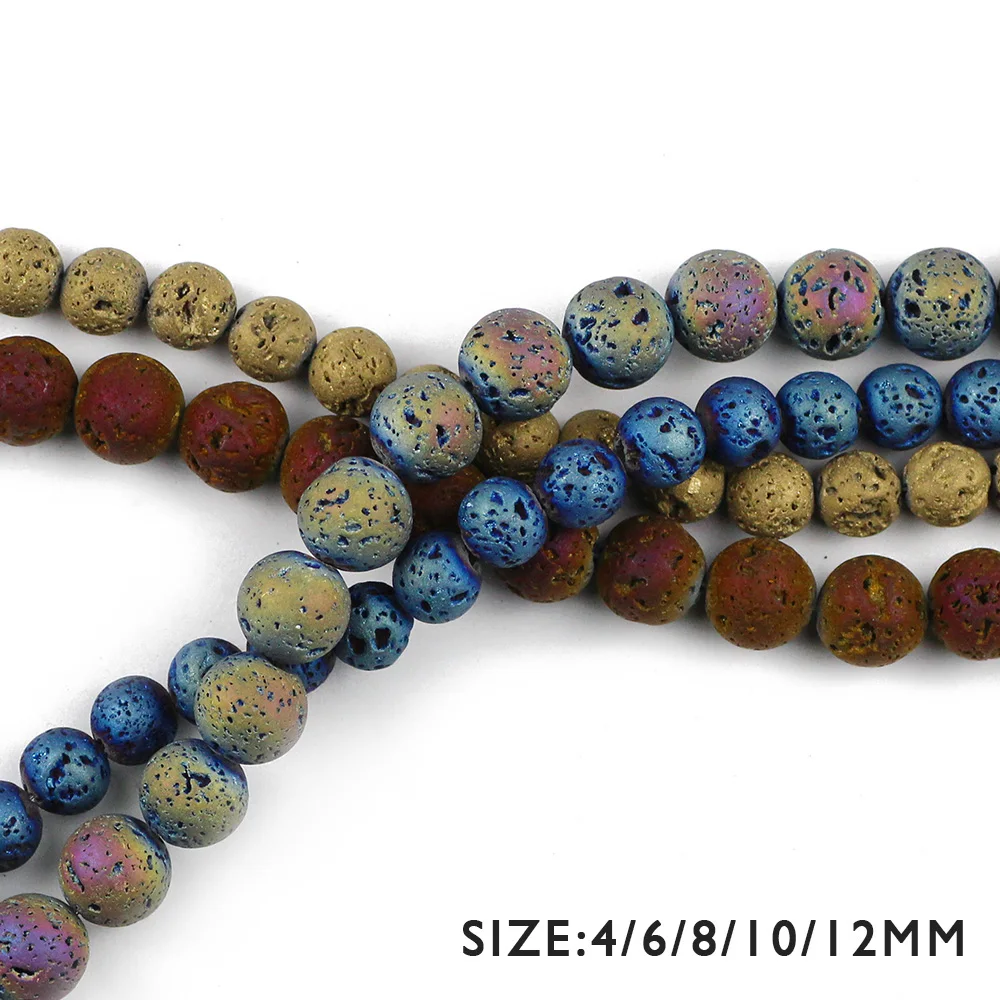 HGKLBB gold silve Purple plating Volcanic Lava Rock Natural Stone Round Loose beads Jewelry Making 4/6/8/10/12MM bracelets DIY | Украшения