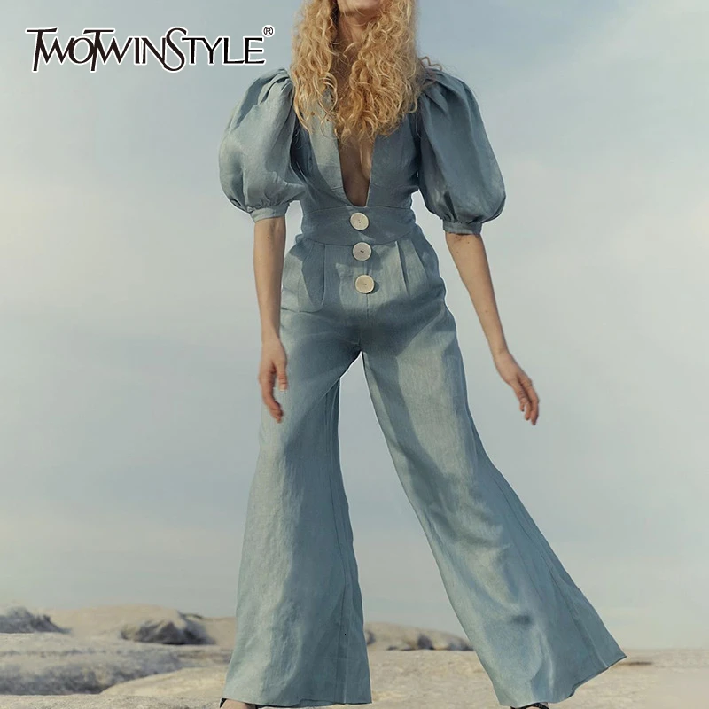 Женский Повседневный Комбинезон TWOTWINSTYLE Свободный комбинезон с v образным