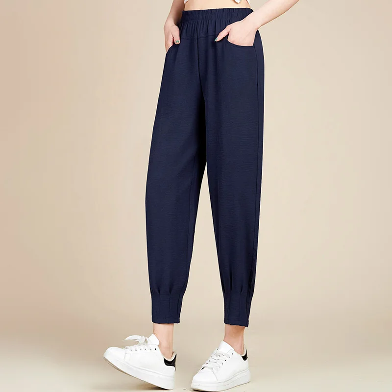 

Women Harem Pants Summer Navy Blue Red Coffee Khaki Elastic High Waist Trouser Female Plain Colour Leisure Wear Plus Size XXXXL
