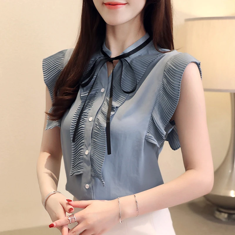 korean fashion clothing summer ol tops short sleeve women chiffon blouse elegant bow tie ruffles casual white shirt blusas 9863 free global shipping