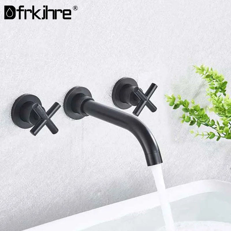 

Wall Mounted Brass Basin Faucet Bathroom Dual Handle Mixer Tap Hot Cold Mixer Water Wholesale Bath Matt Black Rose Gold Set