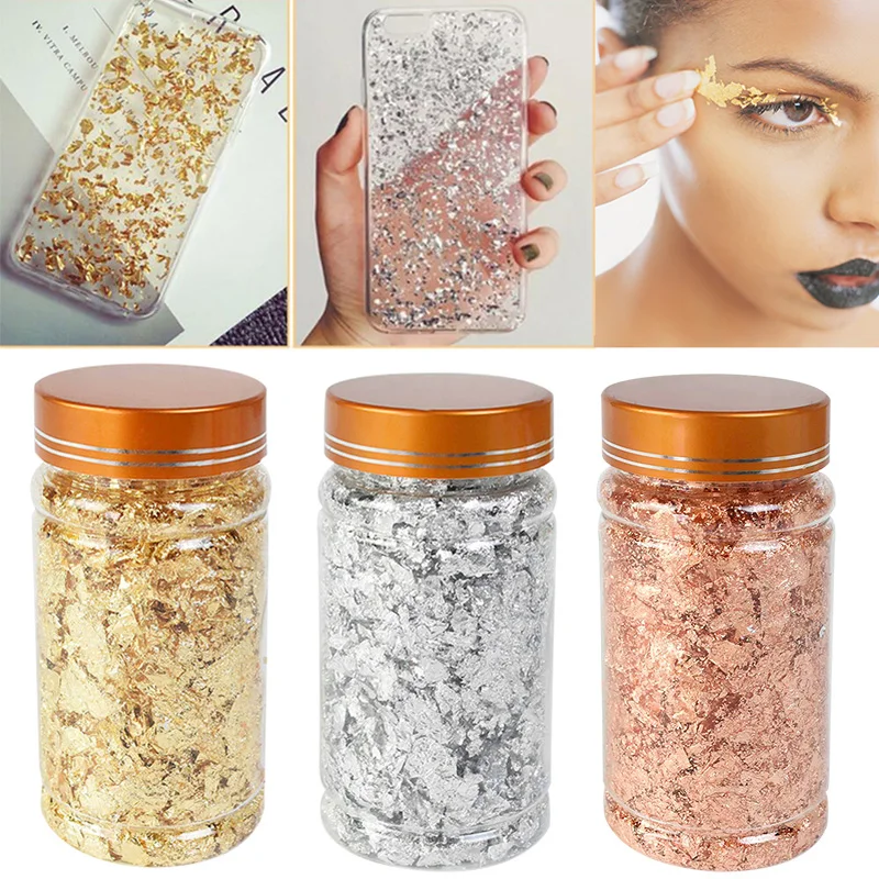 

1 bottle Decorative Gold Leaf Flakes 3g Gold Silver Confetti DIY Nail Art Paiting Materials Decorating Foil Paper Party Supplies