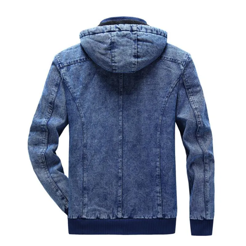 

Winter new men's denim jacket warm plus velvet cotton jacket hooded denim jacket coat