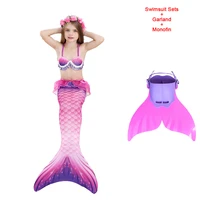 summer girls 3 packs mermaid swimsuit with monofin kids beach bikini set swimming tail children birthday party cosplay costume