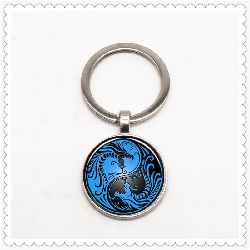 

Blue Dragon and Phoenix Chengxiang Yin Yang Tai Chi Keychain Convex Round Pendant Classic Fashion Men and Women Keychain Gift