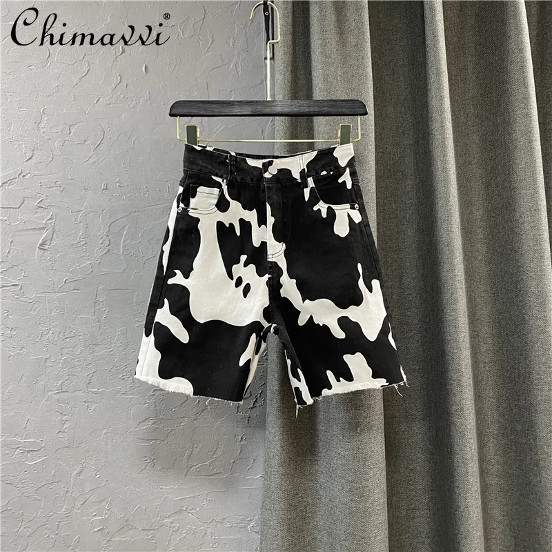 

2021 New Summer Women's Clothing High Waist Slimming Loose Wide Leg Cow Shorts Streetwear Short Jeans Pants