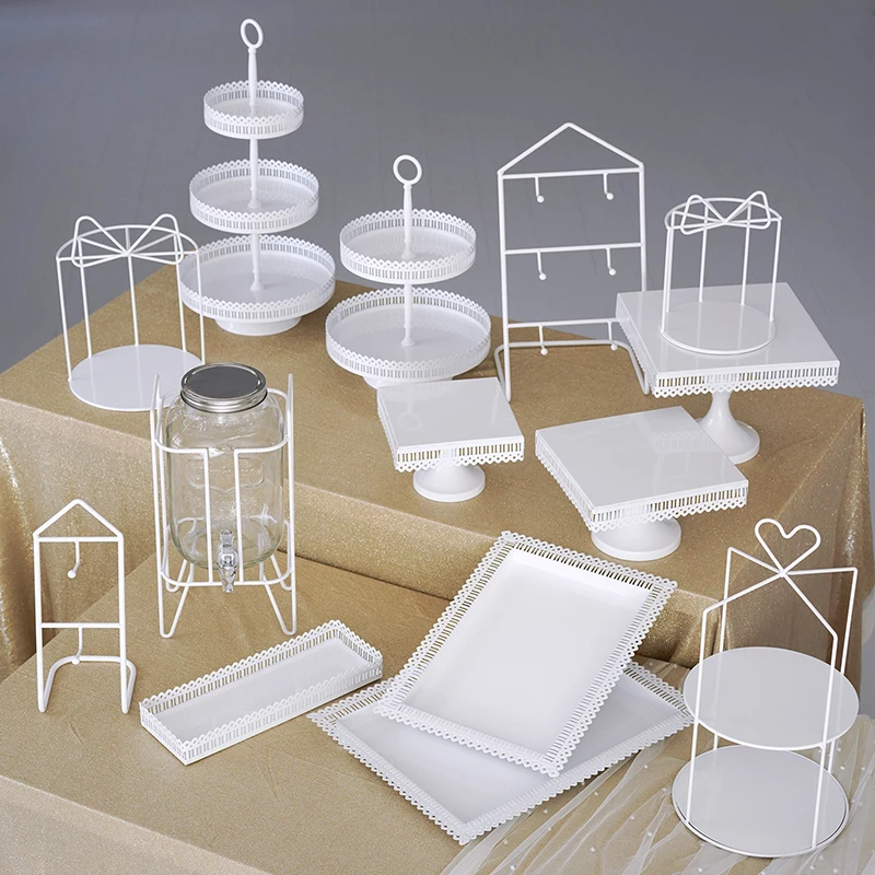 Белые металлические подставки для тортов украшение свадьбы дня рождения тарелки