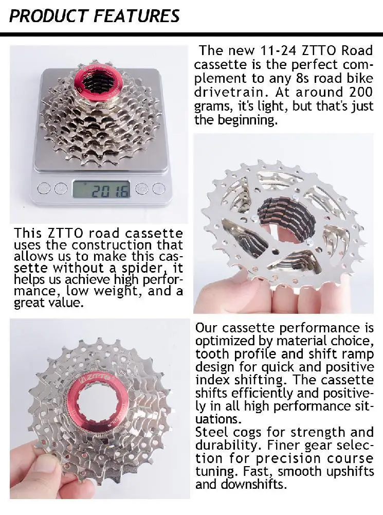 

ZTTO Road Bike 8 Speed Cassette 11-24T / 11-25T Bicycles Freewheel Sprockets Compatible For Sunrace Shimano HG System