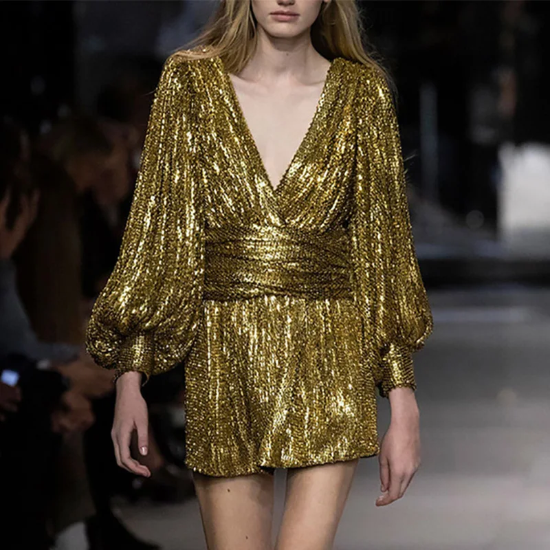 Для женщин Ночное Клубное вечернее платье блестки Фонари с сияющим золотистым