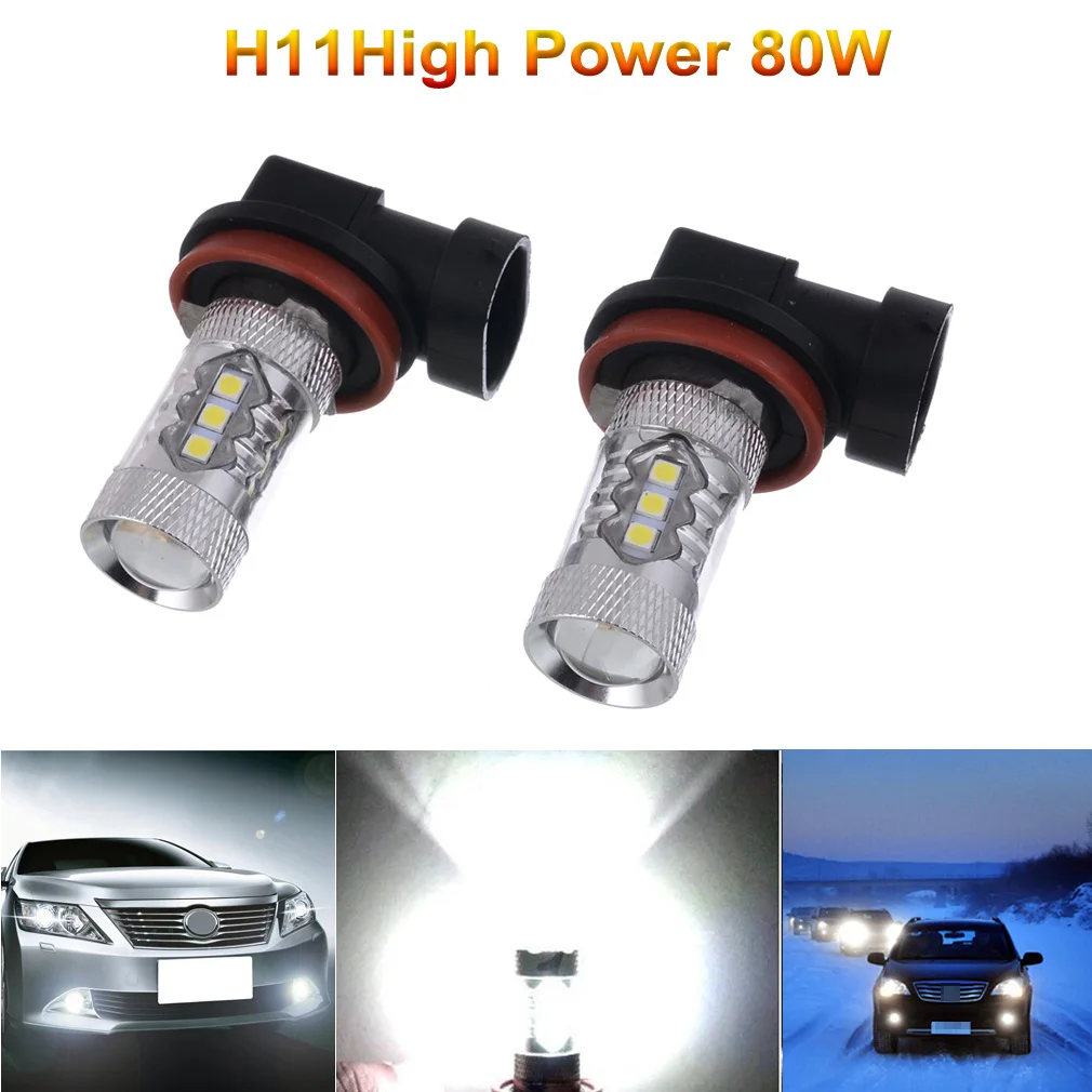 

Car Fog Light Bulbs 2pcs/lot H8 / H11 80W LED Fog Tail Driving Car Head Light Lamp Bulb Super White 6000K Car Light Bulbs