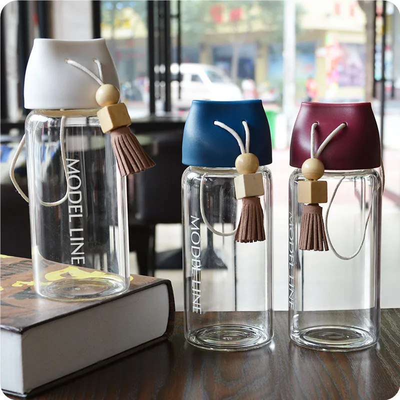 Новая стеклянная бутылка для воды привязанная веревка кисточка открытый милый