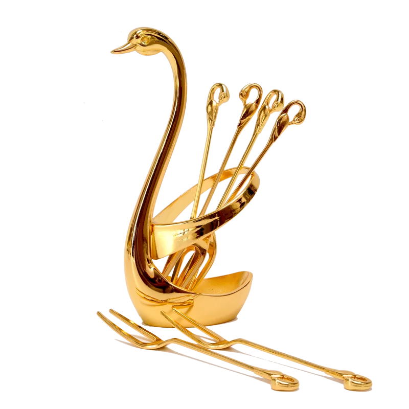 NEWYEARNEW 304 Food Grade Exquisite Stainless Steel Fruit Fork or Coffee Spoon Swan Base Setting Tableware Kitchen Tools | Дом и сад