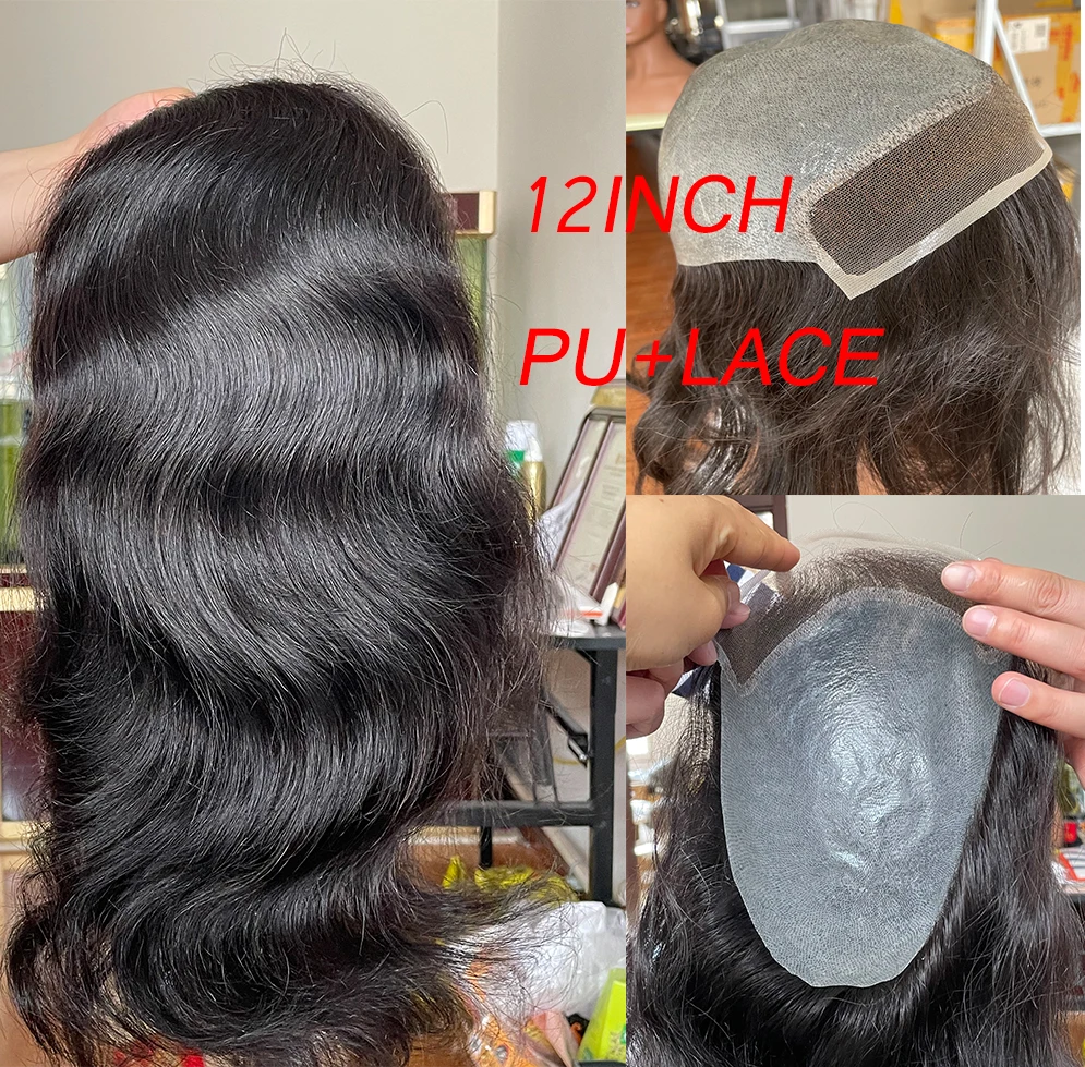 

Eseewigs 12" Long Hair Men's Toupee 100% Virgin Human Hair Replacement System for Men 10"x8" Base Size 1B Color Toupee For Men