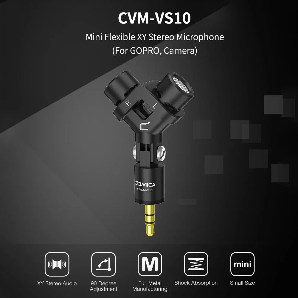 

COMICA CVM-VS10 Mini Flexible XY Stereo Microphone Mic 3.5mm TRS Plug 90 Adjustable for GoPro Action Camera DSLR Camera Black
