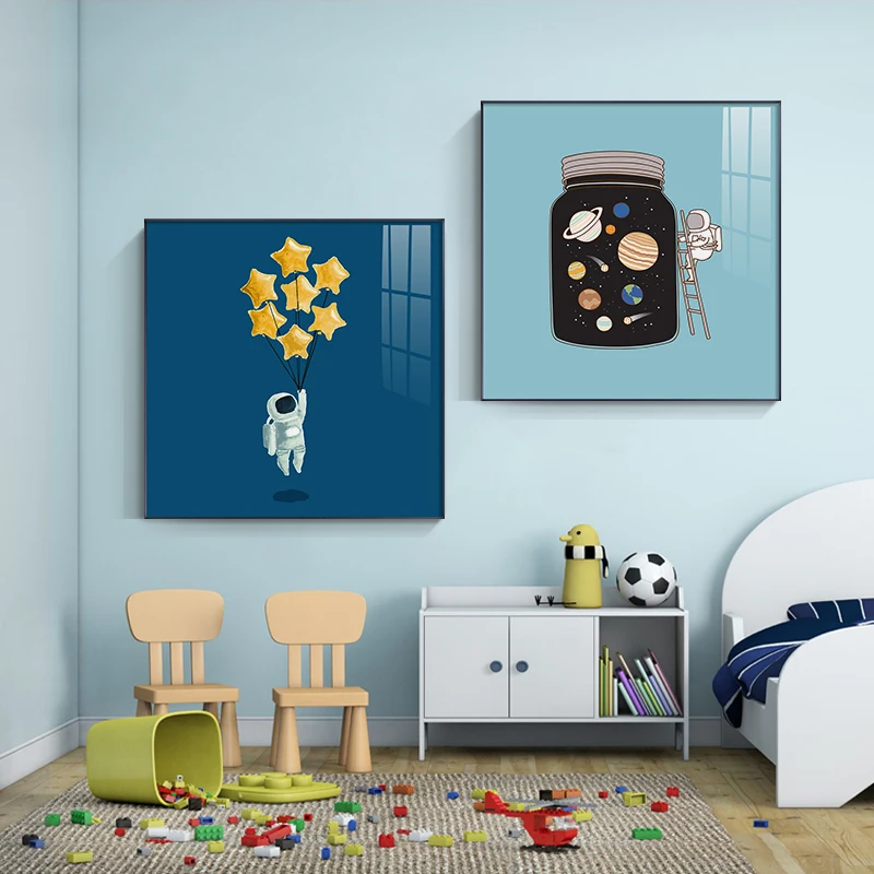 

Nordic Cartoon astronaut star balloon Canvas Painting Posters and Print Cute Wall Art Pictures For Living Room Bedroom home deco