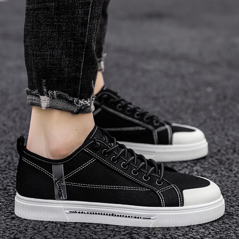 

Popular Men Canvas Footwear Gray Black Casual Shoes For Boy Fashion Low Top Walking Shoes Mens Canvas Men Sneakers
