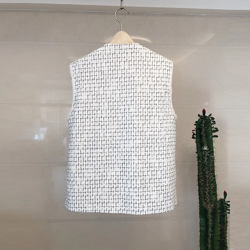 Женская однобортная твидовая куртка без рукавов Элегантный Приталенный жилет