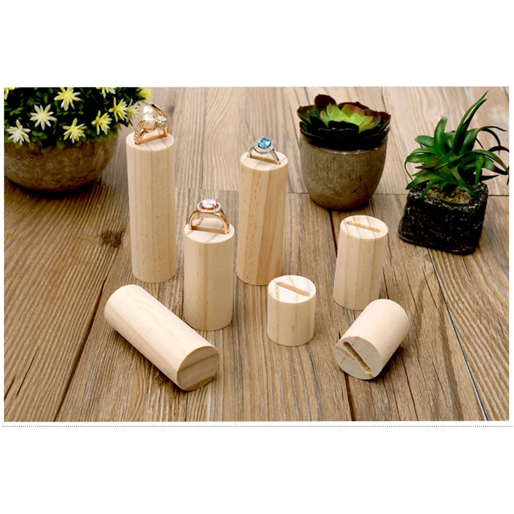 

7Pcs Unfinished Cylinder Wooden Jewelry Display Holder Storage Ring Organizer