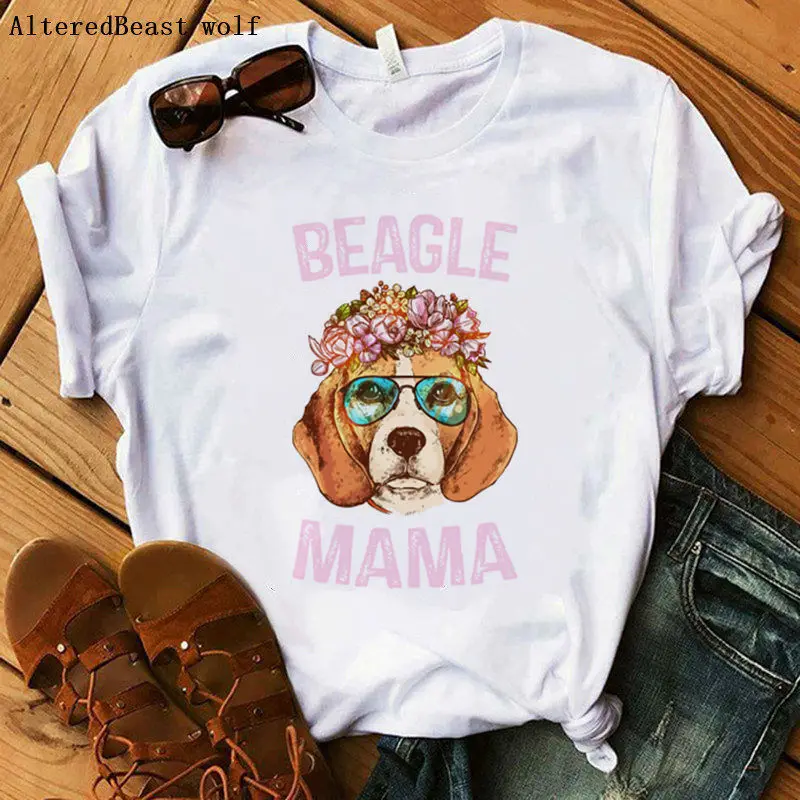 Симпатичные Бигл I Love MAMA Женская мода футболка с принтом животных собак