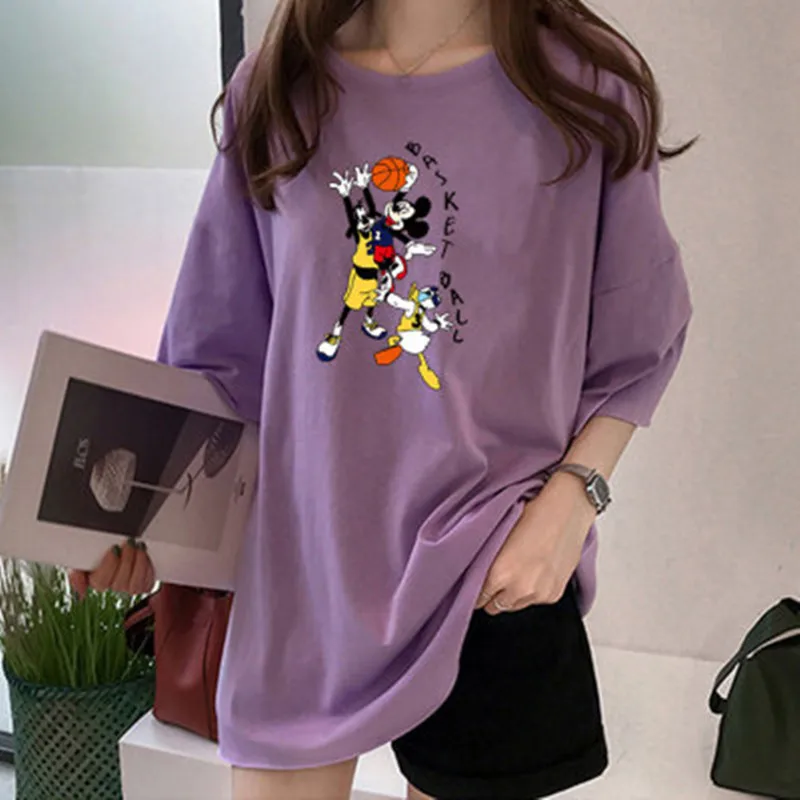 Футболка женская с коротким рукавом и мультяшным принтом Микки Мауса|Футболки| |