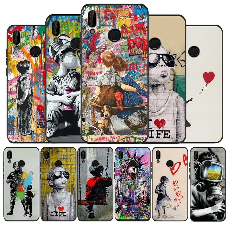 Черный силиконовый мягкий чехол с граффити Бэнкси для Huawei P40 P30 P20 P10 P9 Lite Pro 2019 P smart 2
