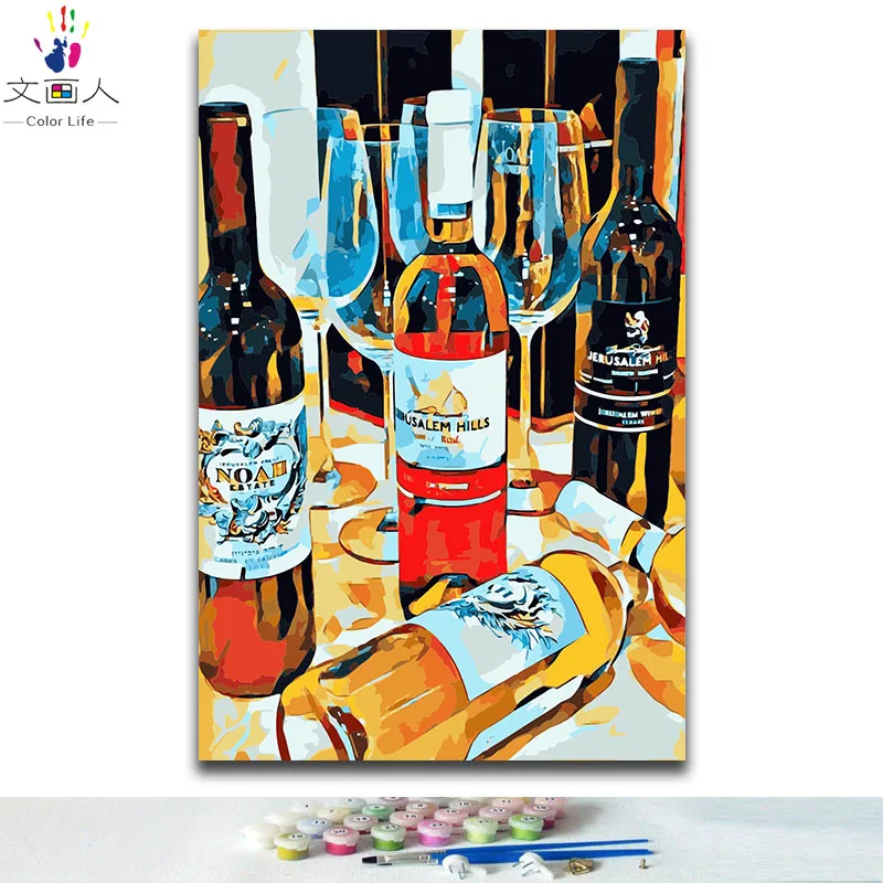 DIY картинки для раскраски по номерам с цветами натюрморт винная бутылка картина