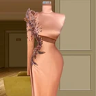 Женское вечернее платье с юбкой-годе, розовое атласное платье с одним рукавом